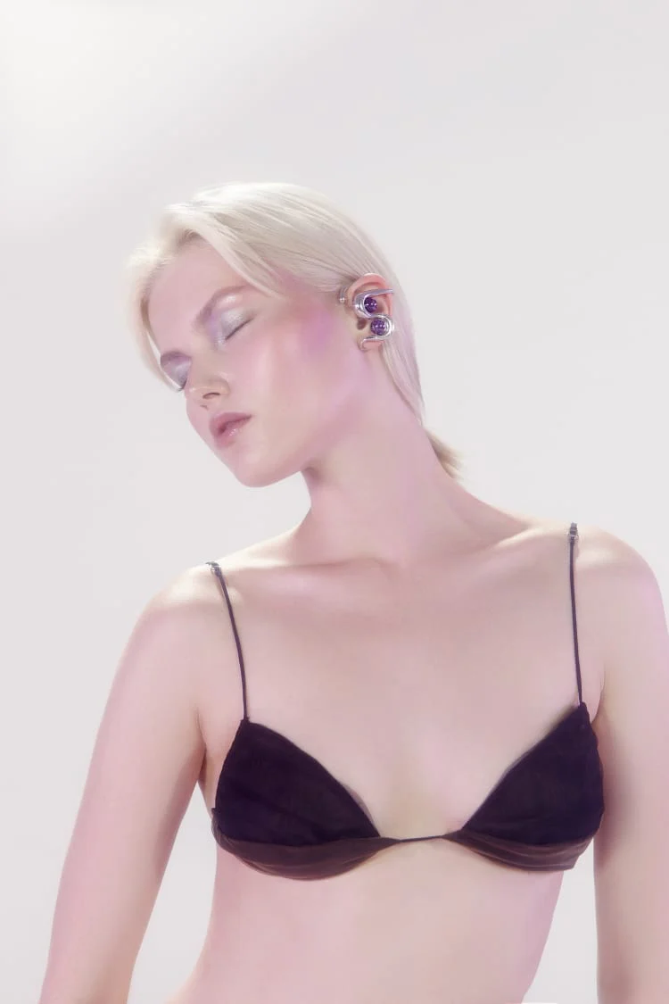 Silver Ear Cuff with Amethyst - Image 3