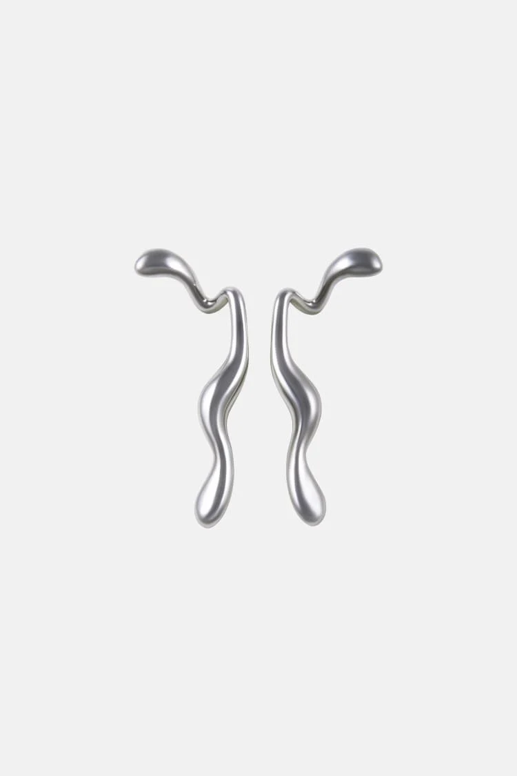silver liquid earrings that hook around the ears - Image 4