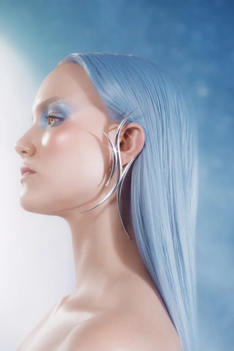 Silver Spiked Bold Ear Cuff - Image 2