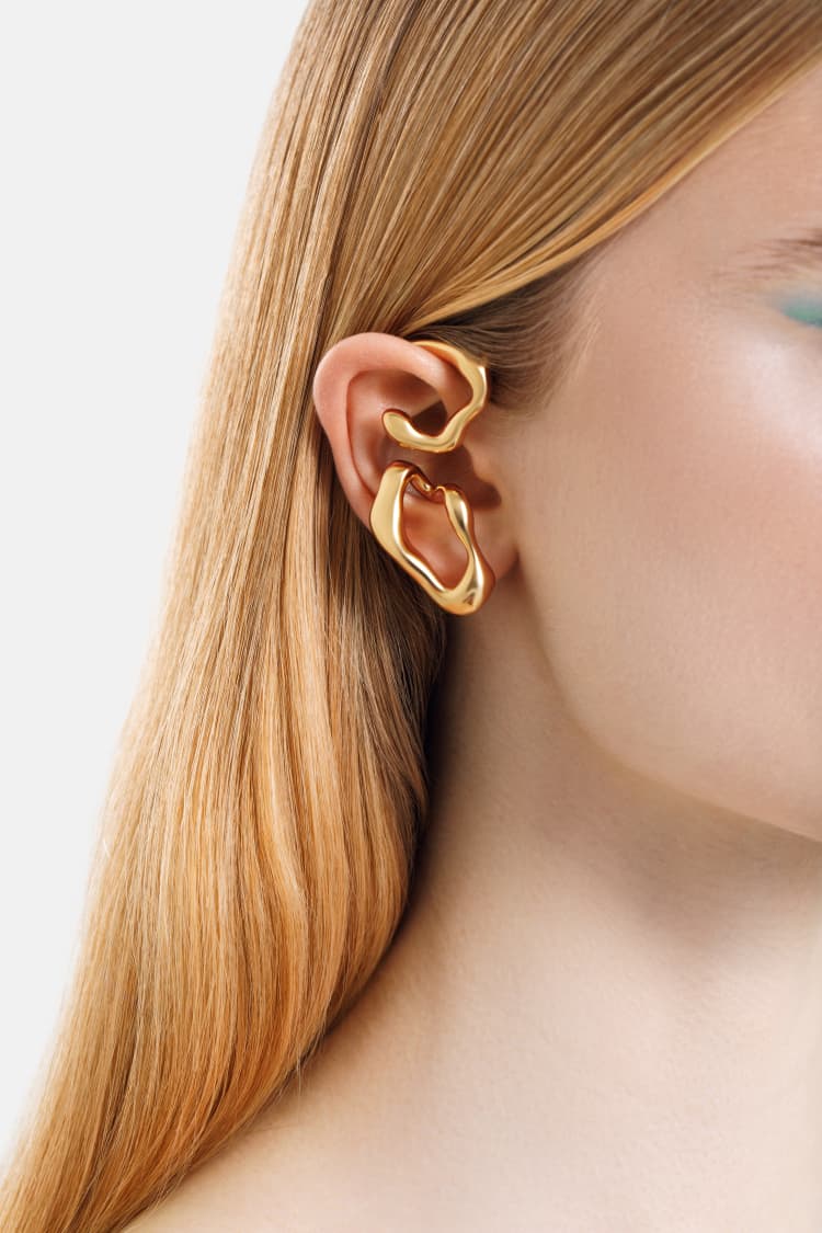 wrap-around organic earcuff in gold - Image 2