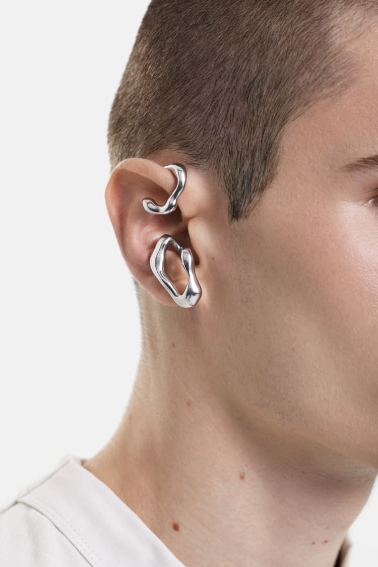 wrap-around organic earcuff in silver